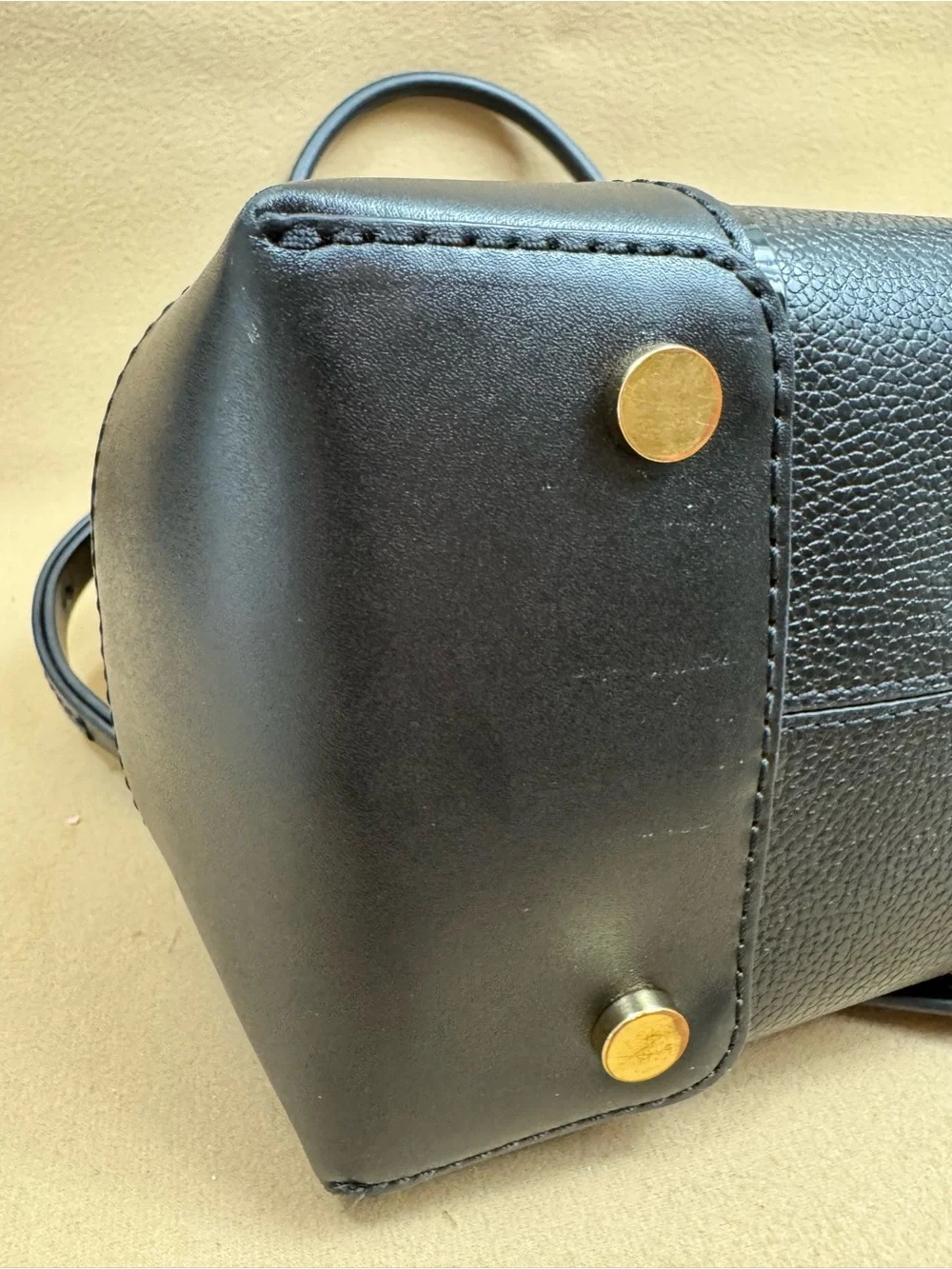 Michael Kors Black Leather Satchel with Gold Charm